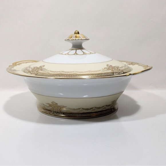 Noritake China Gold Trim Handpainted Galatea Covered Serving Bowl Japan Vintage - Picture 5 of 16